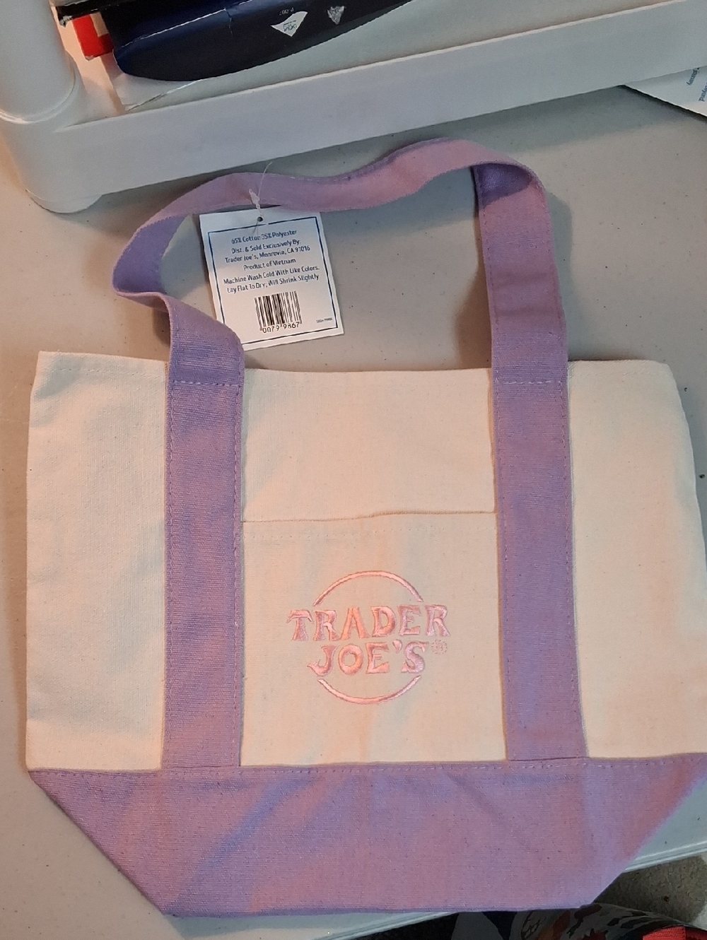 Trader Joe's Lavender And Pink Canvas Tote